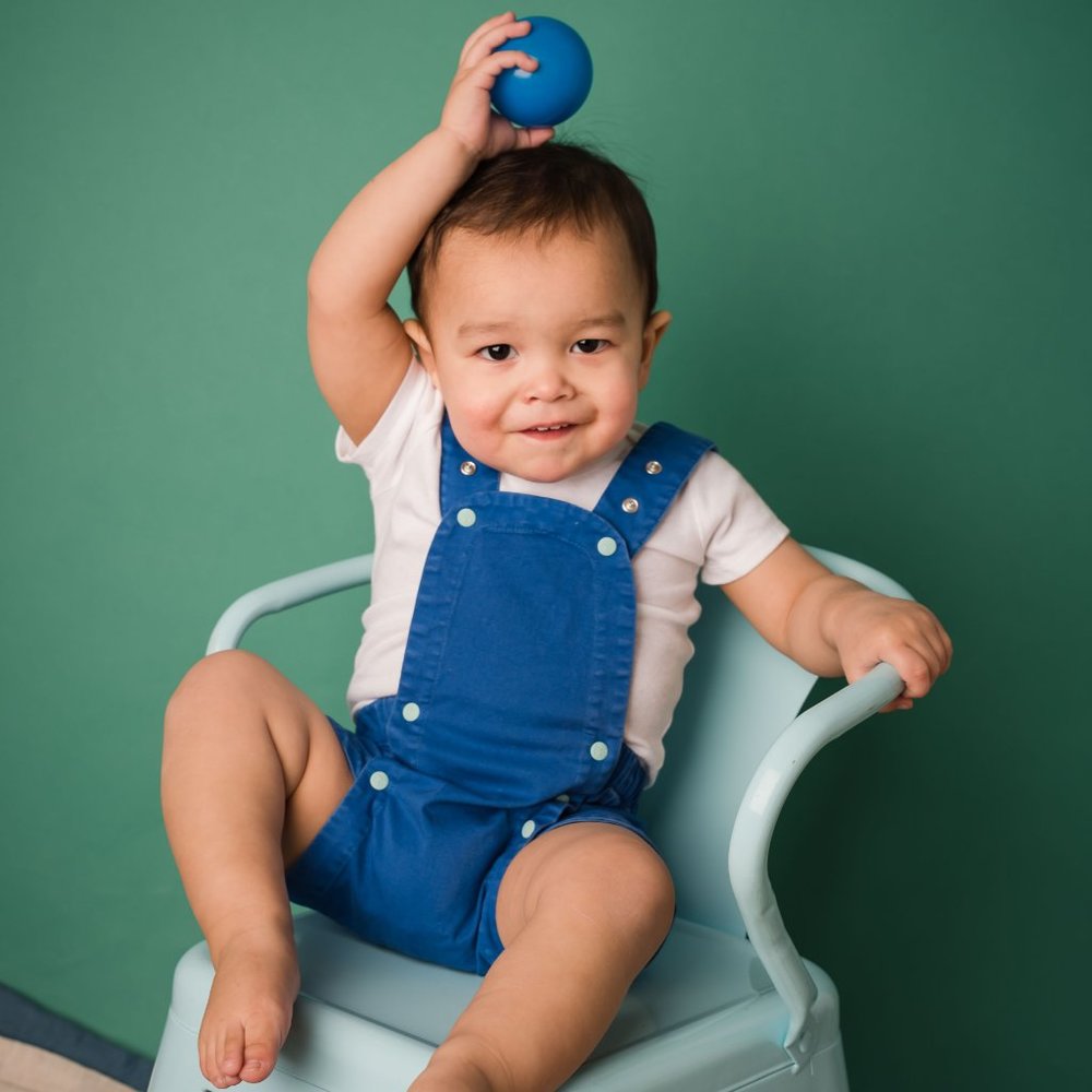 Raspberry Plum blue snap romper unisex 18-24 mos